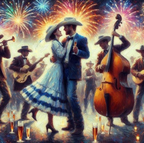 Cowboy and Cowgirl - New Years - Upright Bass.JPG